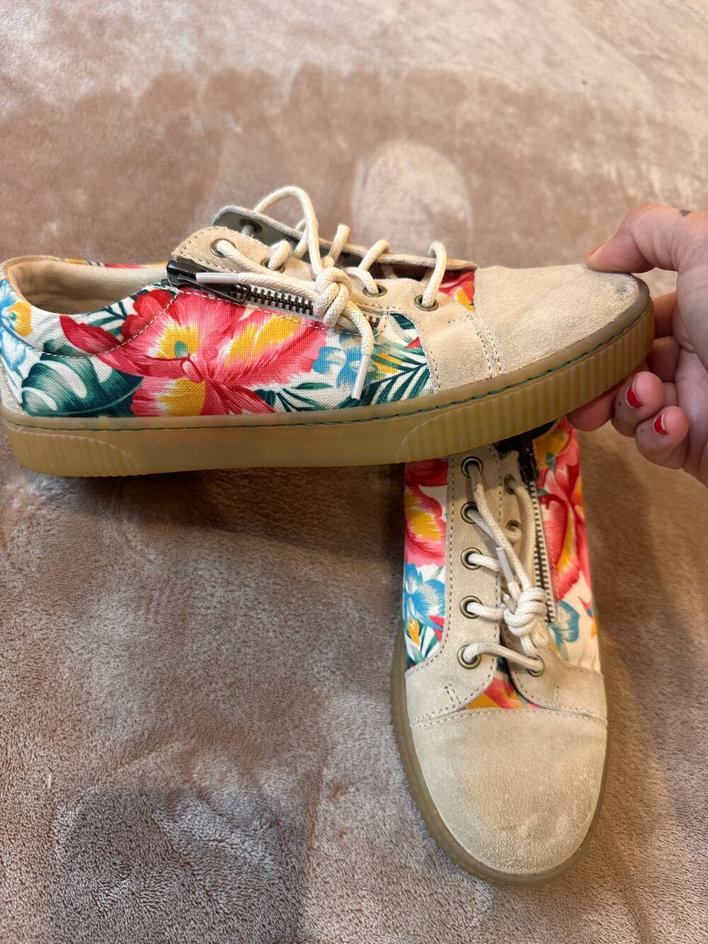Born Floral Print Leather Lace-Up Sneakers Women’s Shoes